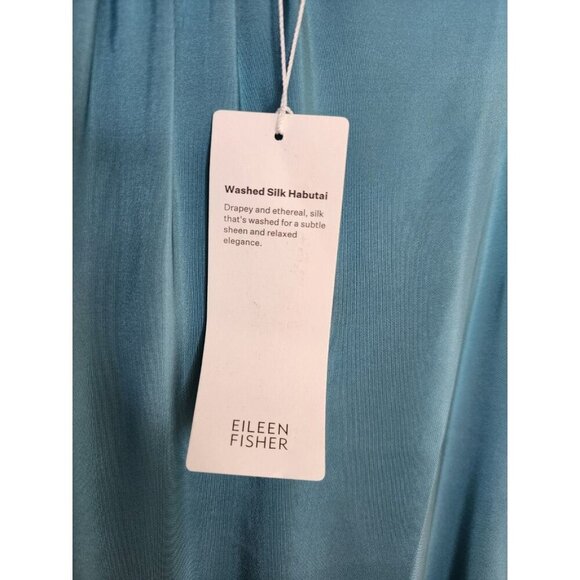 EILEEN FISHER ROUND NECK TIERED DRESS 100% SILK SATIN RIVER BLUE NWT Size Small - Picture 5 of 6